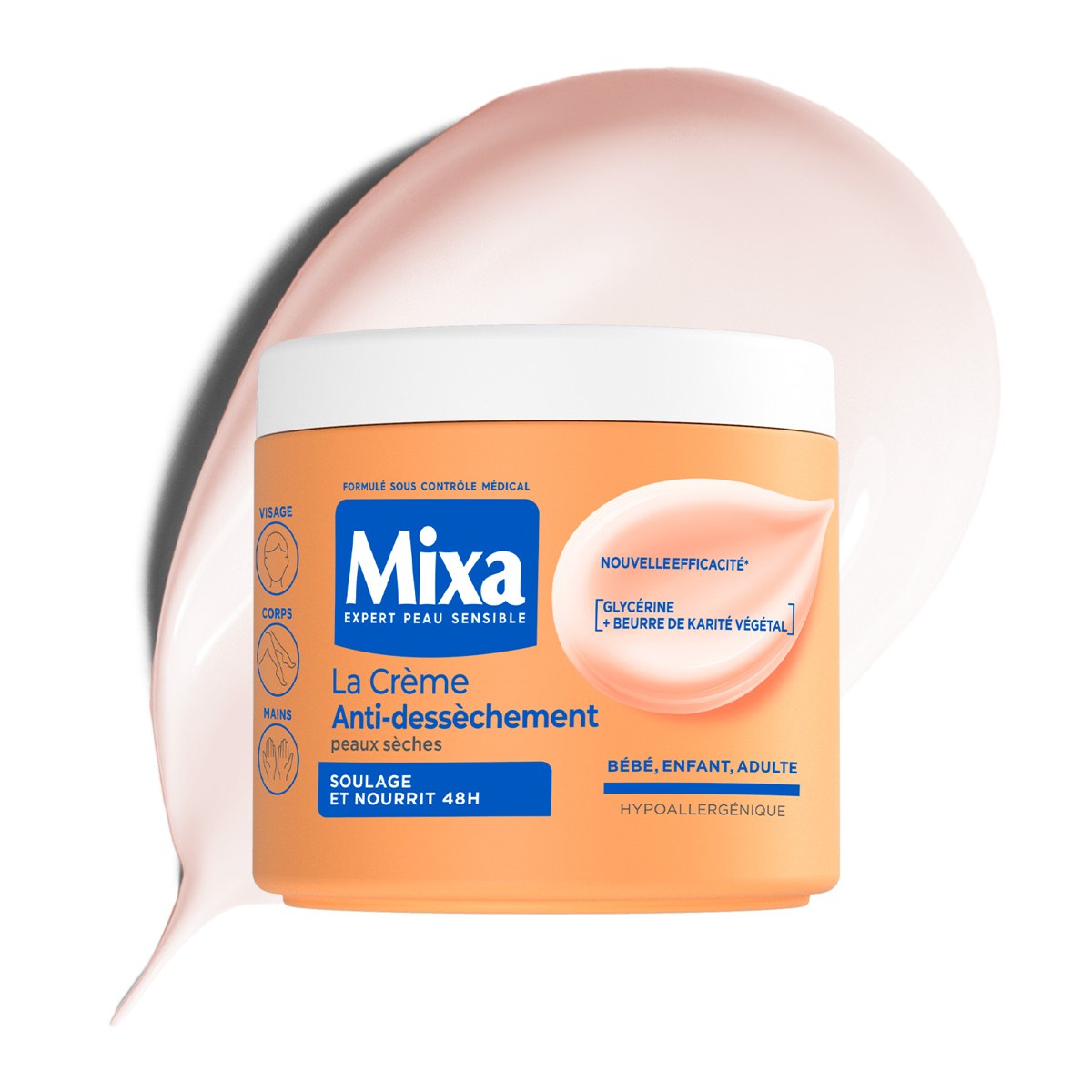 Mixa La Crème Anti-Dessèchement pour Peaux Sèches Bébé, Enfant, Adulte 400 ml
