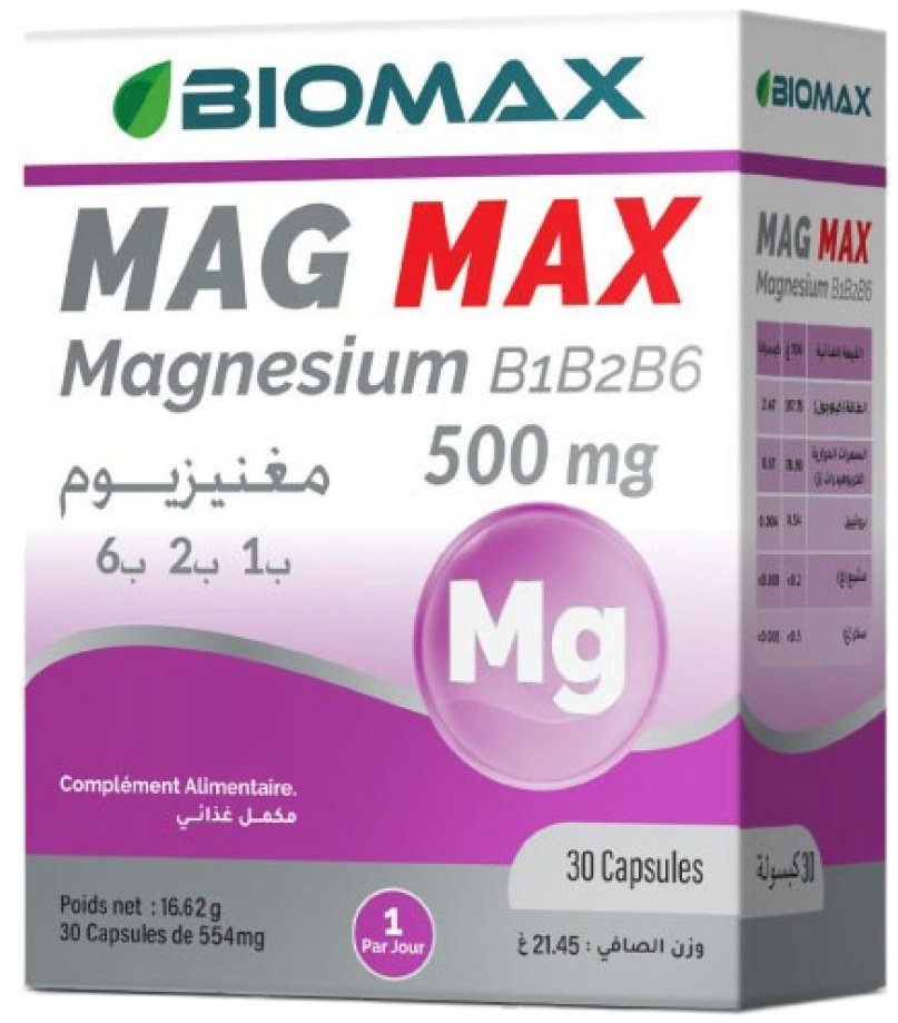 Biomax Mag Max Magnésium 500 mg B1 B2 B6 - Capsules - 30 capsules