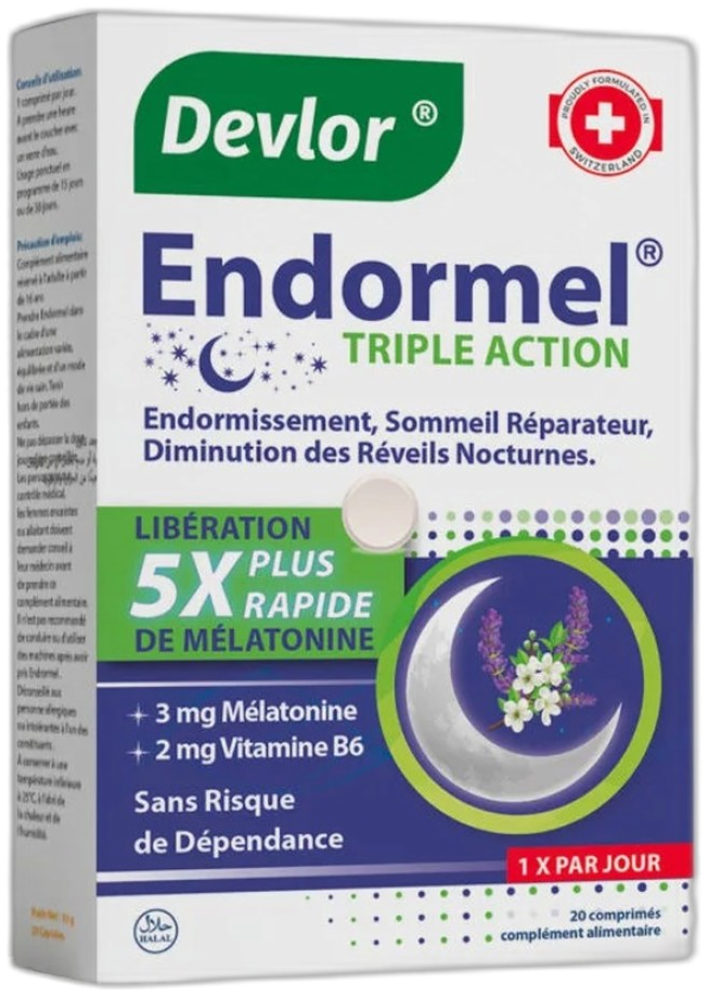 Devlor Endormel Triple Action Mélatonine - 20 comprimés