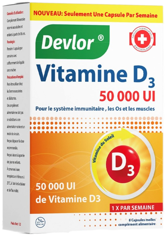 Devlor Vitamine D3 50 000 UI Capsules Molles - 8 capsules