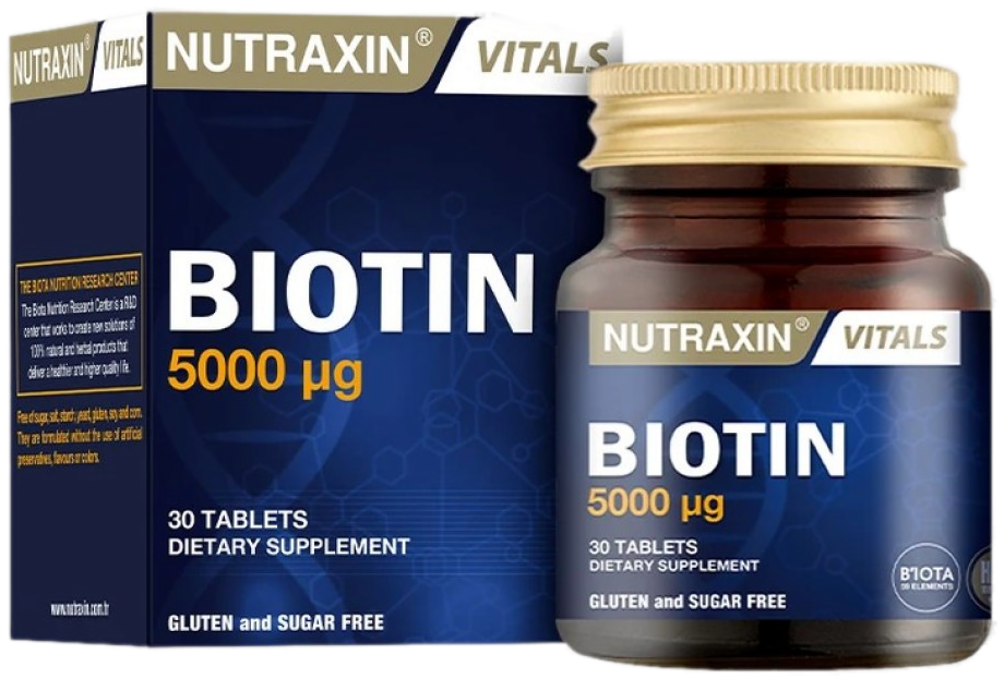 Nutraxin Biotin 5000 mcg - Complément alimentaire (30 comprimés)