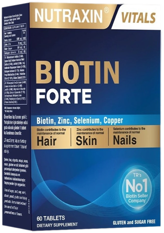Nutraxin Biotin Forte (Biotine 5000 µg + Zinc + Cuivre + Sélénium) - Comprimés