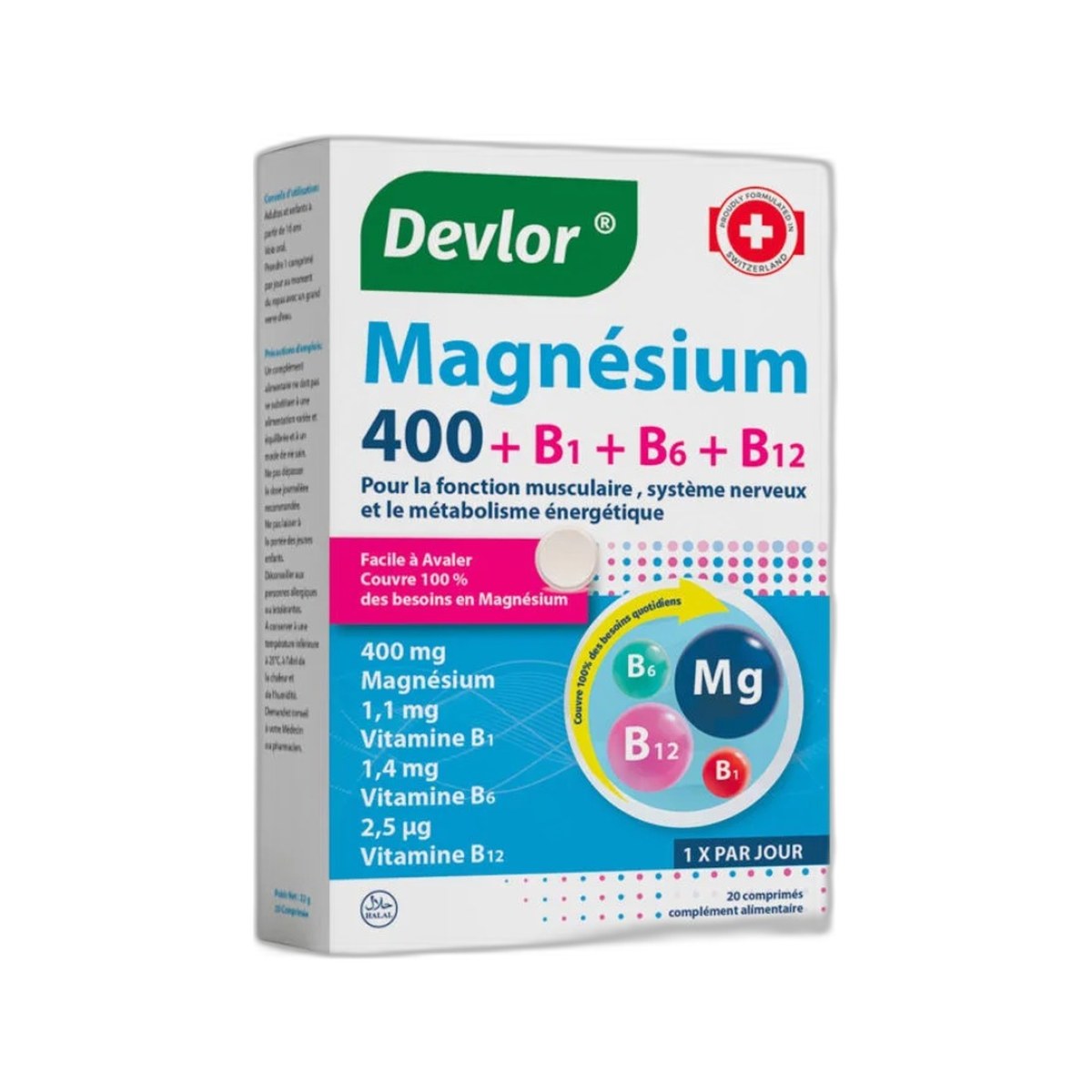 Devlor Magnésium 400 + B1 + B6 + B12 - 20 comprimés