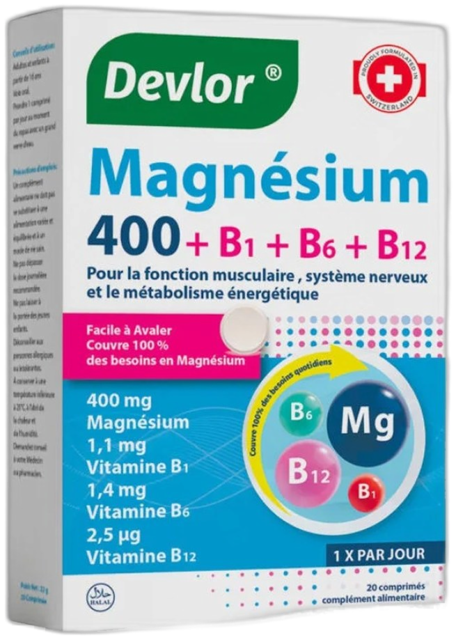 Devlor Magnésium 400 + B1 + B6 + B12 - 20 comprimés