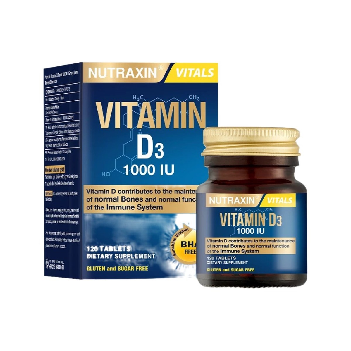 Nutraxin Vitamine D3 1000 UI (25 µg) - Boîte de 120 comprimés