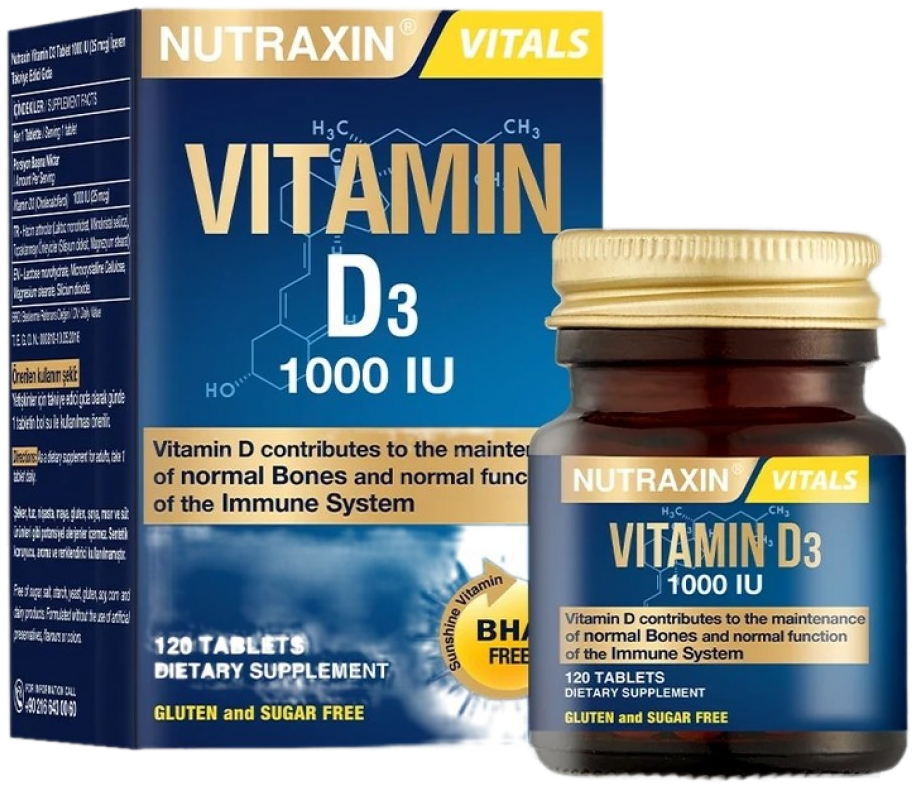 Nutraxin Vitamine D3 1000 UI (25 µg) - Boîte de 120 comprimés