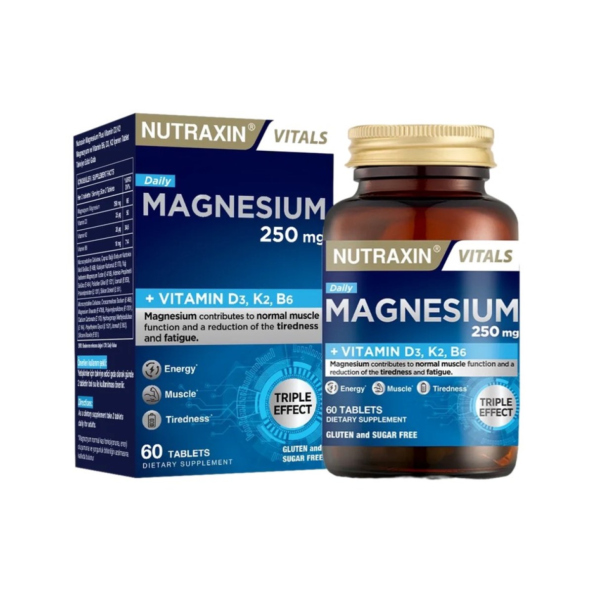 Nutraxin Magnésium Daily Energy 250 mg - Magnésium D3 K2 B6 - 60 comprimés