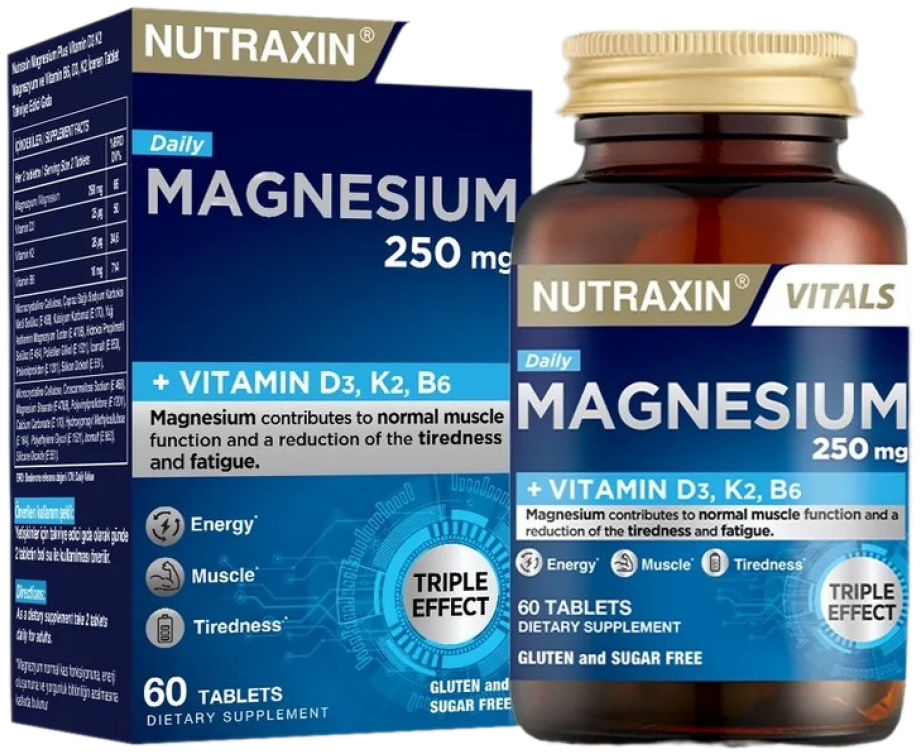 Nutraxin Magnésium Daily Energy 250 mg - Magnésium D3 K2 B6 - 60 comprimés
